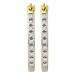 10kt Yellow Gold Womens Round Diamond Slender Single Row Hoop Earrings 1/8 Cttw