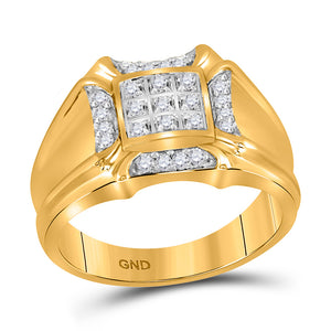10kt Yellow Gold Mens Round Diamond Cluster Ring 1/4 Cttw