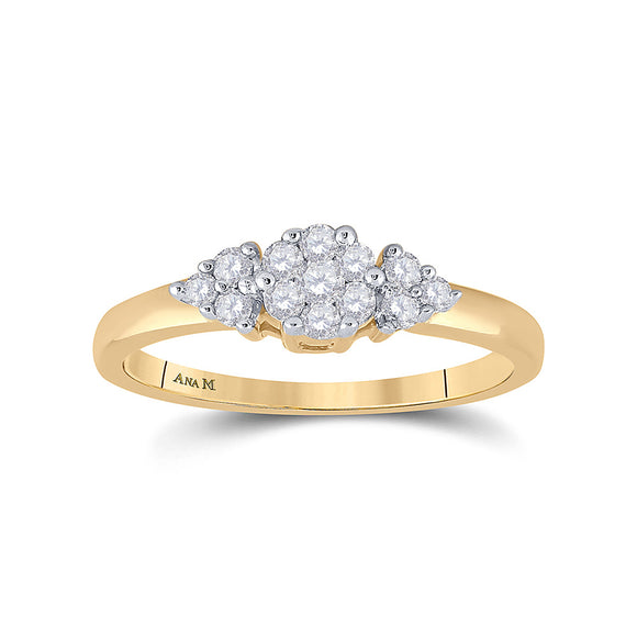 14kt Yellow Gold Womens Round Diamond Cluster Fashion Ring 1/4 Cttw