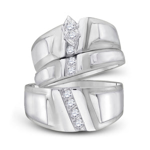 14kt White Gold His Hers Marquise Diamond Solitaire Matching Wedding Set 1/4 Cttw