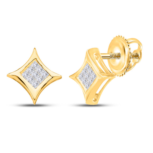 14kt Yellow Gold Womens Princess Diamond Cluster Kite Square Earrings 1/6 Cttw