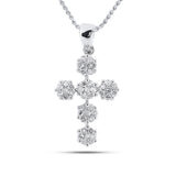 14kt White Gold Womens Round Diamond Cluster Cross Religious Pendant 1/2 Cttw