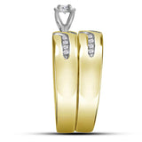 10kt Yellow Gold His Hers Round Diamond Solitaire Matching Wedding Set 1/4 Cttw