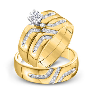 10kt Yellow Gold His Hers Round Diamond Solitaire Matching Wedding Set 1/4 Cttw