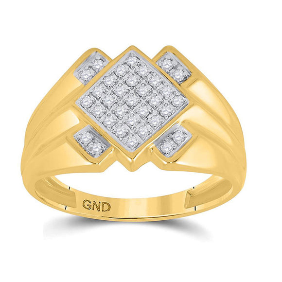 10kt Yellow Gold Mens Round Diamond Diagonal Offset Square Ring 1/4 Cttw
