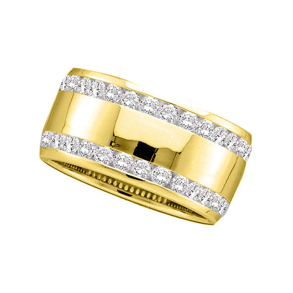 14kt Yellow Gold Womens Round Channel-set Diamond Double Row Wedding Band 1 Cttw
