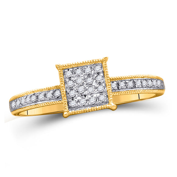 10kt Yellow Gold Womens Round Diamond Square Cluster Ring 1/10 Cttw