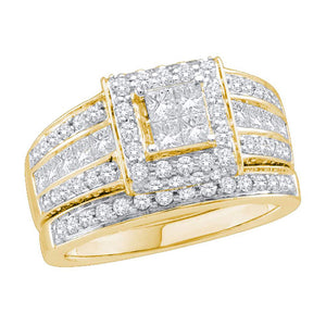 14kt Yellow Gold Princess Diamond Bridal Wedding Ring Band Set 1-5/8 Cttw