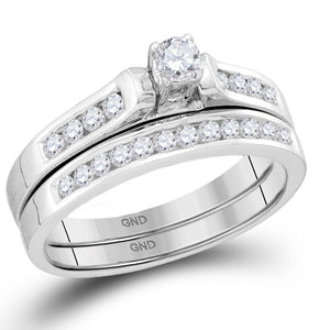 14kt White Gold Round Diamond Bridal Wedding Ring Band Set 1/2 Cttw