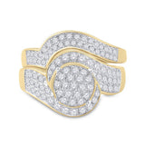 14kt Yellow Gold Round Diamond Cluster Bridal Wedding Ring Band Set 1 Cttw