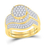 14kt Yellow Gold Round Diamond Cluster Bridal Wedding Ring Band Set 1 Cttw