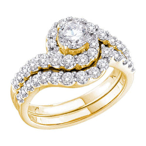 14kt Yellow Gold Round Diamond Bridal Wedding Ring Band Set 1-3/8 Cttw