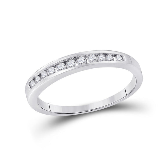 14kt White Gold Womens Round Diamond Single Row Fashion Band Ring 1/4 Cttw