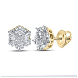 Yellow-tone Sterling Silver Womens Round Diamond Cluster Earrings 1/10 Cttw
