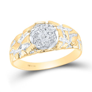 Yellow-tone Sterling Silver Mens Round Diamond Cluster Ring 1/20 Cttw