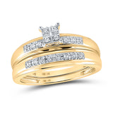 10kt Yellow Gold His Hers Round Diamond Cluster Matching Wedding Set 1/5 Cttw