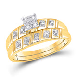 10kt Yellow Gold His Hers Round Diamond Square Matching Wedding Set 1/12 Cttw