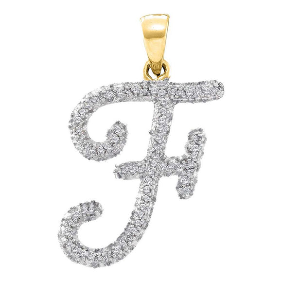 10kt Yellow Gold Womens Round Diamond Initial F Letter Pendant 1/6 Cttw