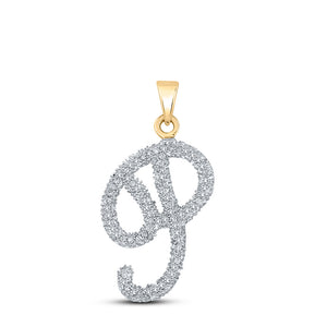 10kt Yellow Gold Womens Round Diamond Initial P Letter Pendant 1/5 Cttw