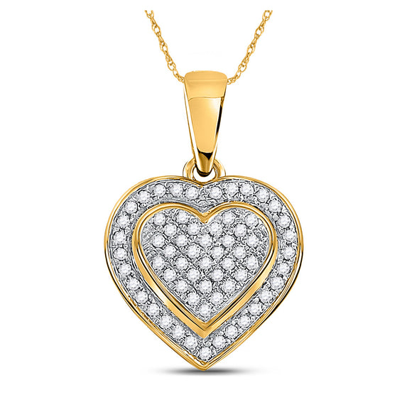10kt Yellow Gold Womens Round Diamond Heart Pendant 1/4 Cttw