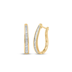 10kt Yellow Gold Womens Baguette Diamond Hoop Earrings 1 Cttw