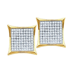 10kt Yellow Gold Womens Round Diamond Square Kite Cluster Earrings 1/10 Cttw