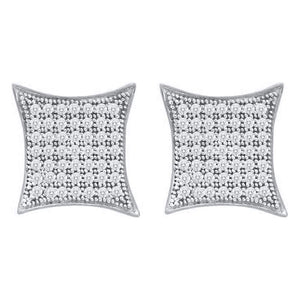10kt White Gold Womens Round Diamond Square Kite Cluster Earrings 3/8 Cttw