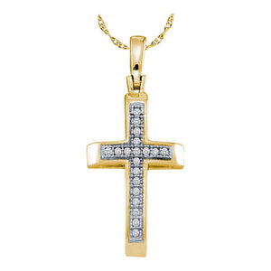 10kt Yellow Gold Womens Round Diamond Cross Pendant 1/20 Cttw