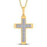 10kt Yellow Gold Womens Round Diamond Cross Religious Pendant 1/6 Cttw