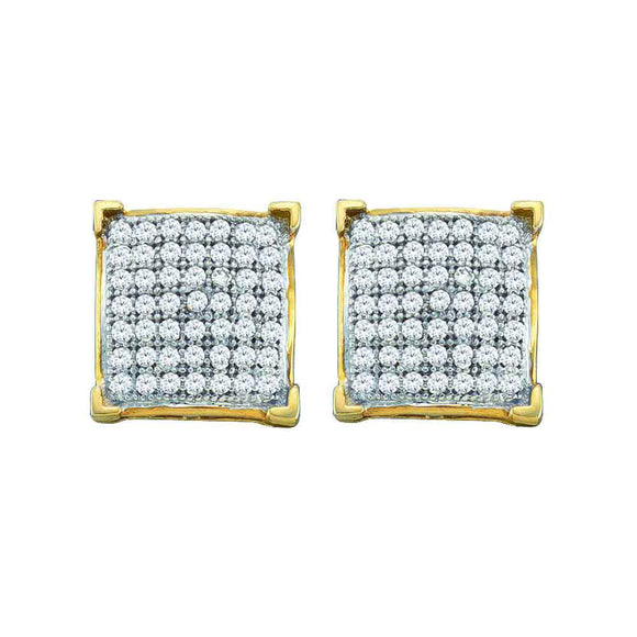 10kt Yellow Gold Womens Round Diamond Square Cluster Earrings 1/4 Cttw