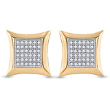 10kt Yellow Gold Womens Round Diamond Square Kite Cluster Earrings 1/5 Cttw