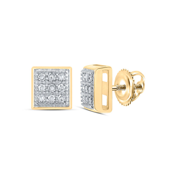 10kt Yellow Gold Womens Round Diamond Square Earrings 1/20 Cttw