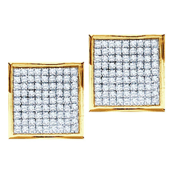 Yellow-Tone Sterling Silver Womens Round Diamond Square Earrings 1/20 Cttw