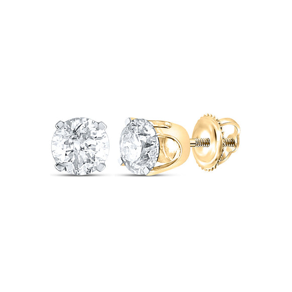 14kt Yellow Gold Womens Round Diamond Solitaire Stud Earrings 1/6 Cttw