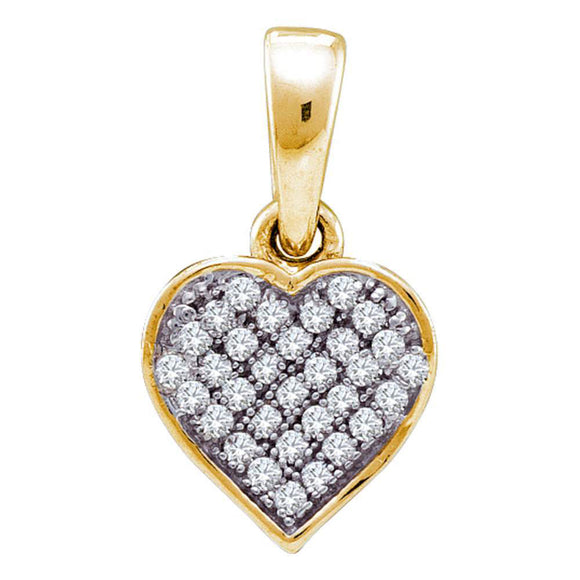 10kt Yellow Gold Womens Round Diamond Small Heart Pendant 1/10 Cttw