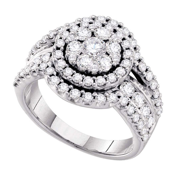 14kt White Gold Womens Round Diamond Flower Cluster Ring 2 Cttw