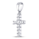 14kt White Gold Womens Round Diamond Cross Pendant 1/10 Cttw