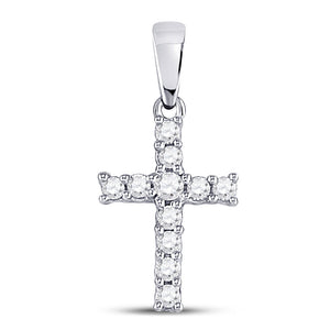 14kt White Gold Womens Round Diamond Cross Pendant 1/10 Cttw