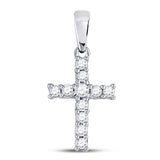 14kt White Gold Womens Round Diamond Cross Pendant 1/10 Cttw