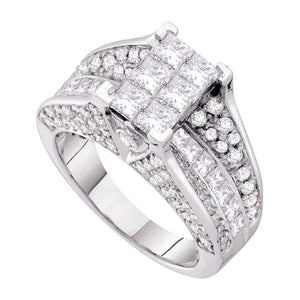 14kt White Gold Princess Diamond Cluster Bridal Wedding Engagement Ring 3 Cttw