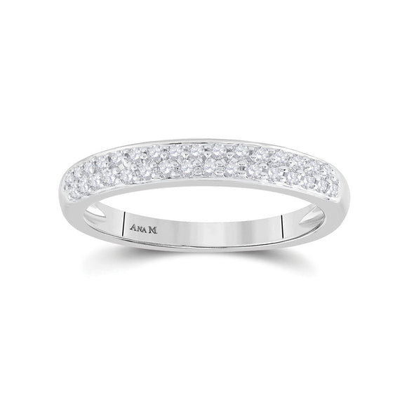 14kt White Gold Womens Round Diamond Wedding Double Row Pave Band 1/4 Cttw