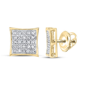 14kt Yellow Gold Womens Round Diamond Kite Square Earrings 1/6 Cttw
