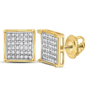 14kt Yellow Gold Womens Round Diamond Square Earrings 1/4 Cttw