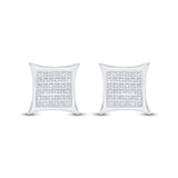 Sterling Silver Womens Round Diamond Kite Square Earrings 1/8 Cttw