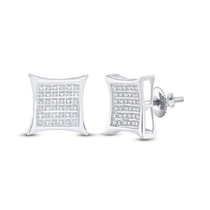 Sterling Silver Womens Round Diamond Kite Square Earrings 1/8 Cttw