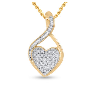 10kt Yellow Gold Womens Round Diamond Heart Pendant 1/10 Cttw