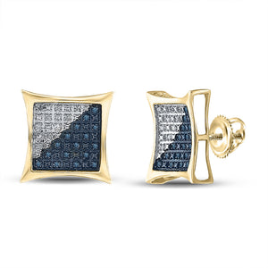 Yellow-tone Sterling Silver Blue Color Enhanced Diamond Square Earrings 1/6 Cttw