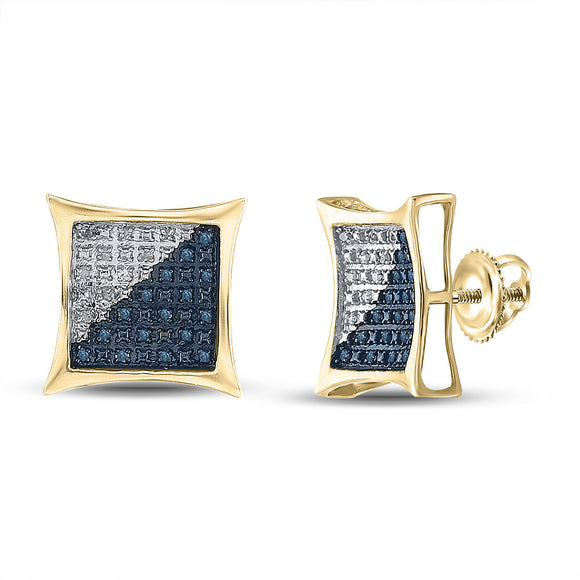 Yellow-tone Sterling Silver Blue Color Enhanced Diamond Square Earrings 1/6 Cttw