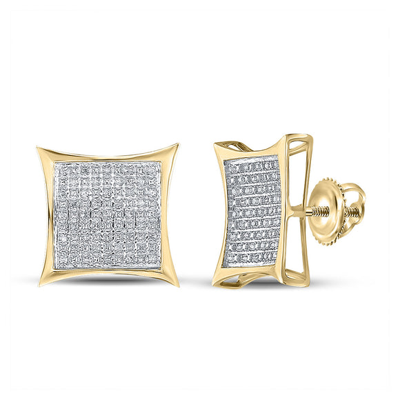 Yellow-tone Sterling Silver Round Diamond Kite Square Earrings 1/4 Cttw