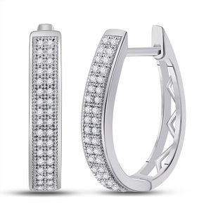 10kt White Gold Womens Round Diamond Double Row Hoop Earrings 1/5 Cttw